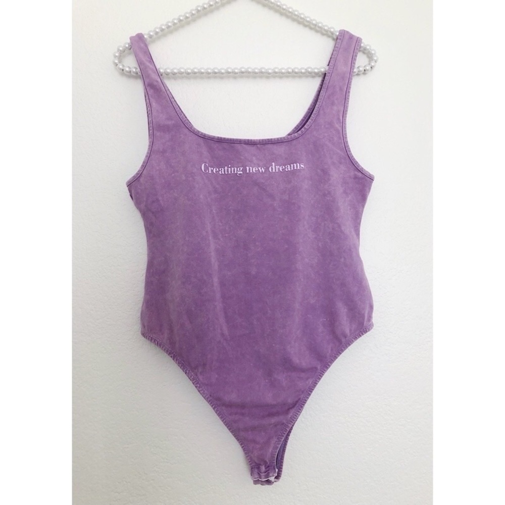 ZARA Washed Effect Text Bodysuit | Sz L